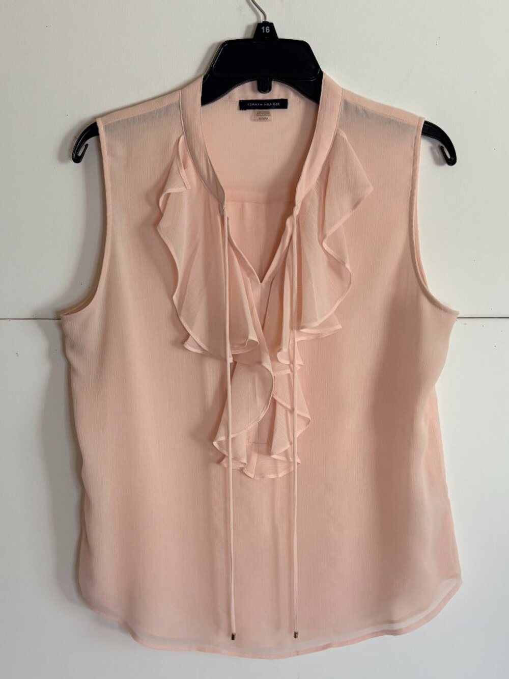 Tommy Hilfiger Women's Pink Chiffon Ruffle Sleeveless Blouse Shirt Size Medium